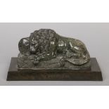 After Bertel Thorvaldsen (Danish 1770-1844) The Lion of Lucerne, a carved serpentine model raised on