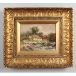 Charles Gustav Louis Phillips (British 1863-1994) gilt framed oil on canvas. Cottage and figures