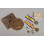 A World War I memorial bronze death plaque, War medal and Victory medal awarded to 241640 Pte.