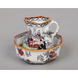A Masons Ironstone china doll's house hydra jug and bowl. Printed and enamelled with chinoiserie