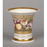 A Rockingham trumpet-shaped vase. With gilt bands and a gilt and pink enamel wave border over a