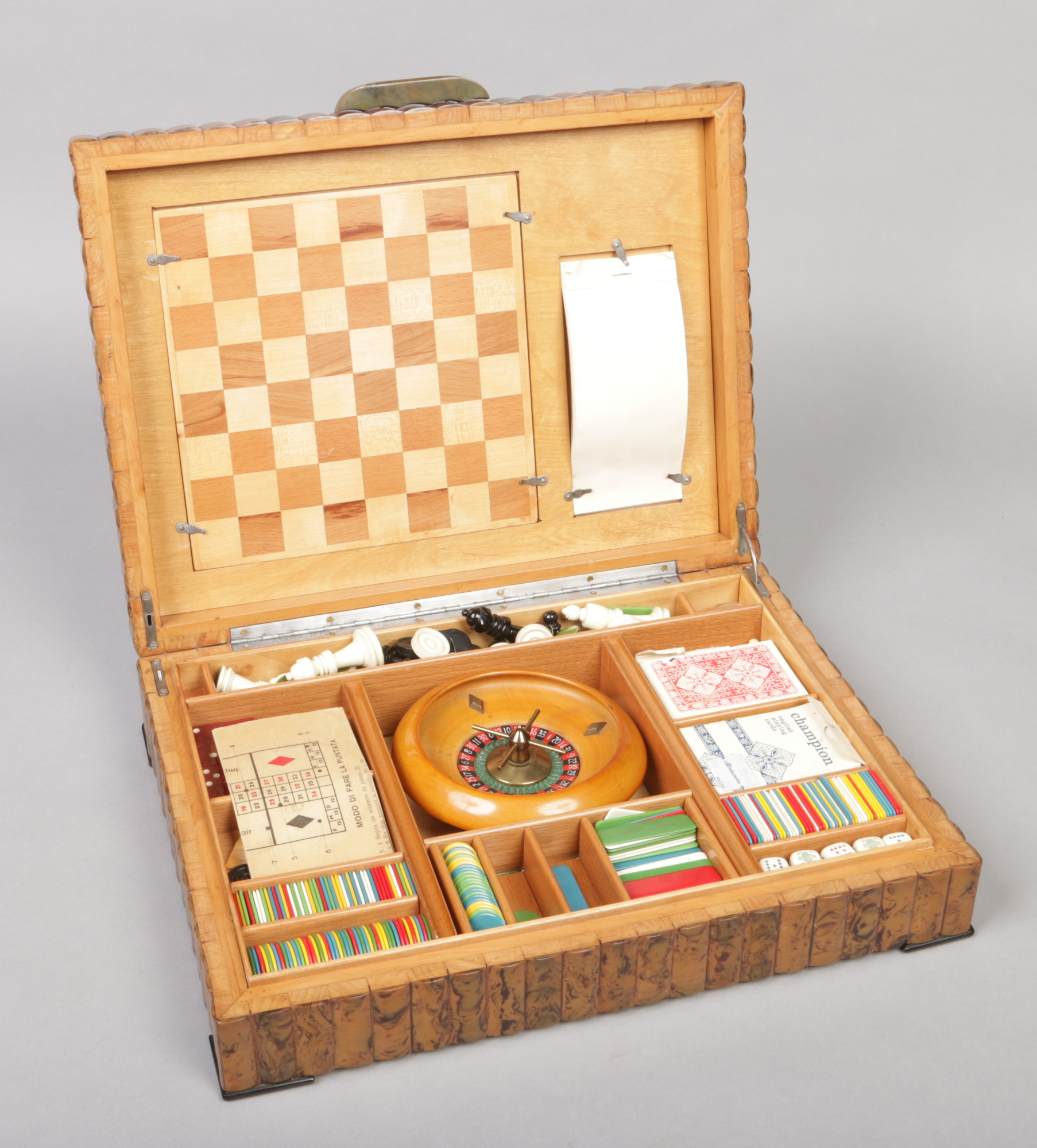 An Italian Art Deco Bakelite / Catalin mounted games compendium. The top with silver overlay - Image 2 of 2