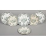 Three John Ridgway dinner plates and three side plates. Printed in green with the Giraffe pattern,