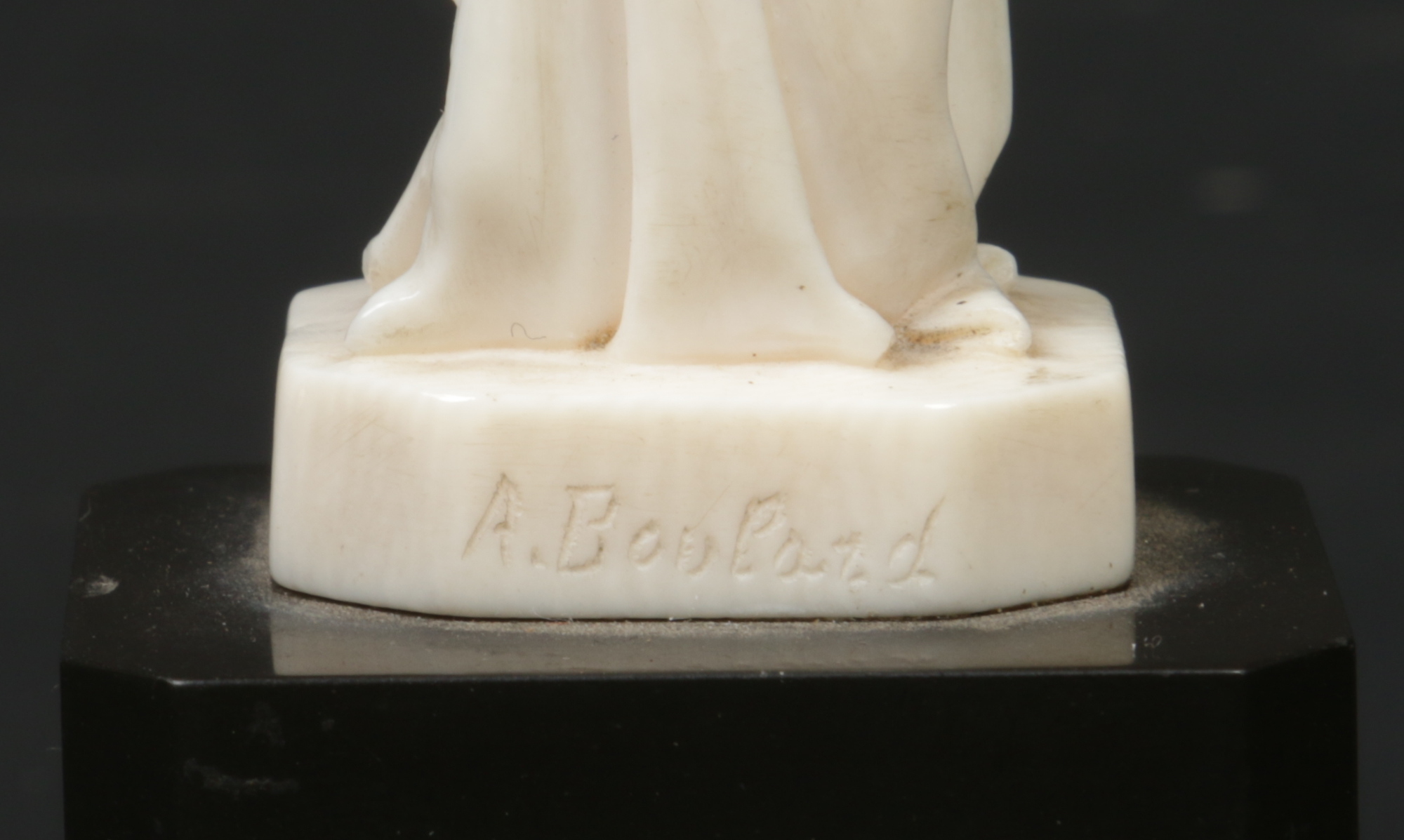 A. Boulard (French) an Art Deco carved ivory figure of a maiden draped in a robe and holding a - Image 2 of 2