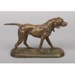 After Antoine-Louis Barye (French 1795-1875) a bronze sculpture of a pointer. Raised on an ovoid