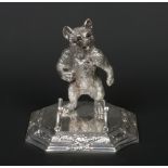 A novelty silver plated pen stand by Roberts & Belk. Surmounted with a figure of a standing bear