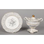 A Rockingham cream bowl and cover with fruit moulded finial and acanthus moulding. Along with a