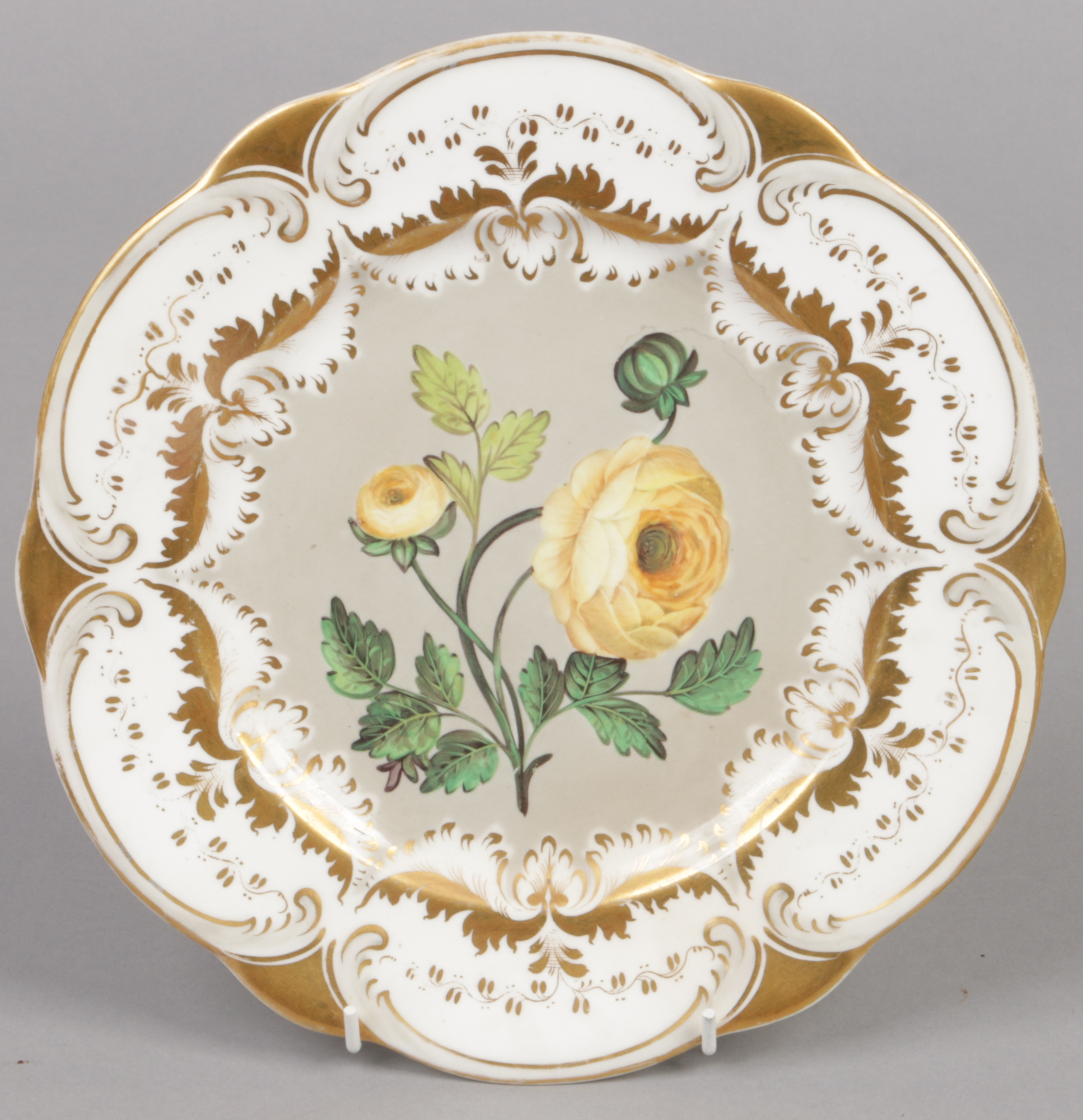 A Rockingham part dessert service with C-scroll moulding and having gilt and grey borders. Each - Image 13 of 19