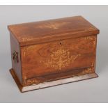 A Victorian marquetry inlaid rosewood stationary box with fitted interior and having original key,
