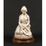 Metello Motelli (Italian fl. 1851-1894) carved marble sculpture. Study of a pensive kneeling
