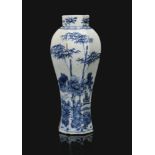 An 18th century Chinese octagonal baluster blue and white vase. Painted in underglaze blue with a