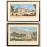 Two 18th century hand tinted engravings in parcel gilt frames. A view of the Palace of Marli and