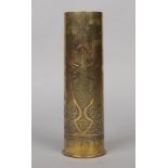 A German First World War Trench Art brass shell casing. With Islamic engraved, silver and copper
