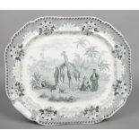 A John Ridgway meat plate. Printed in green with the Giraffe pattern. Depicting three giraffes in an