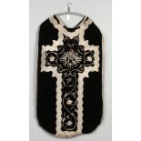 French Priests black velvet funerary vestments with silver embroidery including cope and stole.