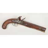 An 18th century flintlock coaching pistol with safety by J. Harding .700. Inscribed, with walnut
