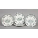 Six John Ridgway dinner plates. Printed in green with the Giraffe pattern, depicting three