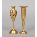 Two Japanese gilt lacquered Ikebana vases. Both fluted and decorated with flowers, 15.25cm.