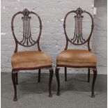 A pair of Edwardian mahogany salon chairs.