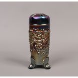 A Northwood USA carnival glass hat pin jar with moulded grape and cable design c.1910, 16.5cm.