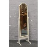 A white painted chevel dressing mirror on stand.