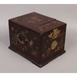 An early 20th century Chinese lacquered fitted vanity box, 32cm x 25cm x 24cm.