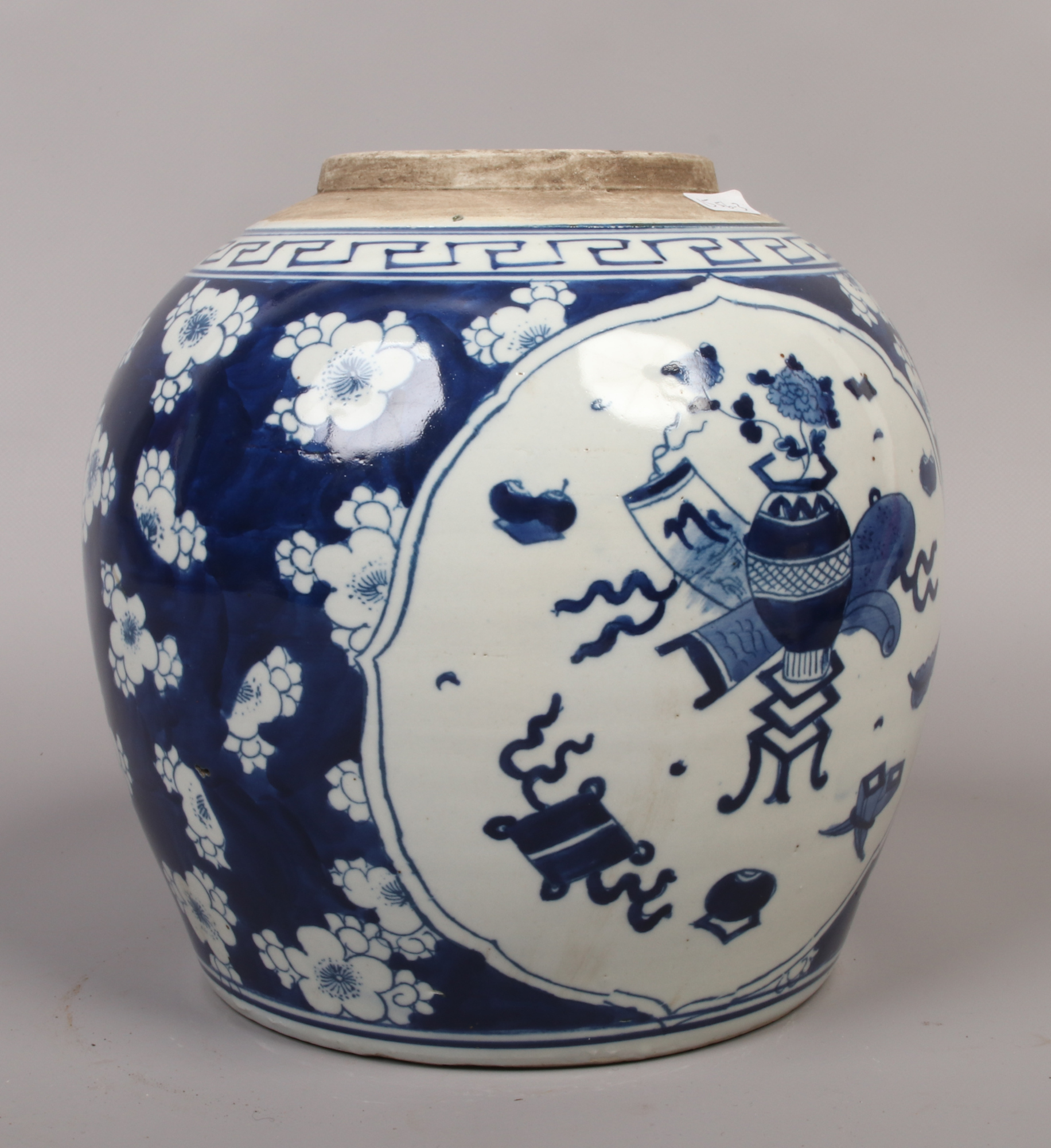 A 19th century Chinese blue and white ginger jar painted in underglaze blue with panels of - Image 2 of 5