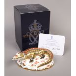 A Royal Crown Derby signature edition paperweight, Crocodile, gold stopper.