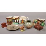 A group lot of mostly ceramics to include Hornsea, Poole, miniature oriental teapot, Beswick bird