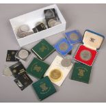 A collection of commemorative crowns / five shillings and five pound coins, mainly cased to