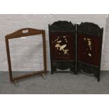 A Japanese folding screen with shibayama decoration, along with an oak fire screen.