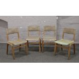 Four vintage stacking school / dance hall chairs with bent beech frames.