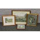 Four framed watercolours, landscape scenes to include M. Williams, J Williams and J. Sykes.