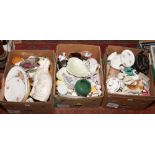 Three boxes of miscellaneous to include Royal Doulton, Maling, pottery mantle dog etc.