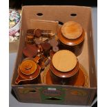 A box of Hornsea coffee wares, storage jars and cruets Heirloom pattern.