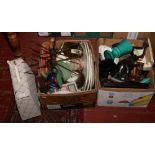 Two boxes of miscellaneous to include Masons ceramics, coloured glass, dressing table mirrors, Jones