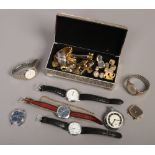 Two boxes of gentleman's accessories to include wristwatches, cufflinks, Ronson lighter etc.