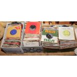 Three boxes of 45rpm single records including Fleetwood Mac, Duran Duran, Roger Daltrey, Bob