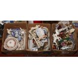 Three boxes of miscellaneous including Capodimonte style ornaments, Johnsons Bothers part dinner