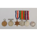 A silver general service medal, four World War II medals including two defence medals, War medal and