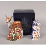 A Royal Crown Derby collectors guild Fawn paperweight, along with a Royal Crown Derby Chipmunk