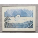 Graeme Sims signed limited edition print in silvered frame, Barn Owl at Osby.