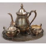 A Viners silver plate teaset on gallery serving tray.