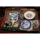 Two boxes of miscellaneous to include Royal Doulton cabinet plates, Booths, Falconware etc.