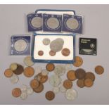 A collection of British pre-decimal coins to include first decimal coins set, Commemorative crowns