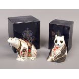 A Royal Crown Derby Imari Polar Bear paperweight along with a Royal Crown Derby Panda paperweight