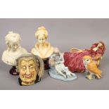 A collection of ceramics and composite figures including Beswick owl and Franklin Mint Sleeping