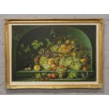 A. Robison, a large gilt framed oil on canvas, still life with fruit, 60cm x 90cm.