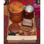 A box of wooden items including ice bucket and cigarette box etc.