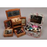 A jewellery chest and jewellery box of costume jewellery beads, bracelets, clip on earrings etc.